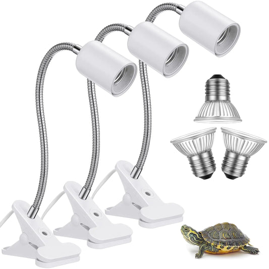 3 Set Reptile Heat Lamp Turtle Lamp Holder Fixture Clamp Basking Spot Lamp Adjustable 50W UVA UVB Full Spectrum Sun Lamp Sunbathe Heat Bulb for Turtle Snake Aquarium Amphibian (White) - Nova Store